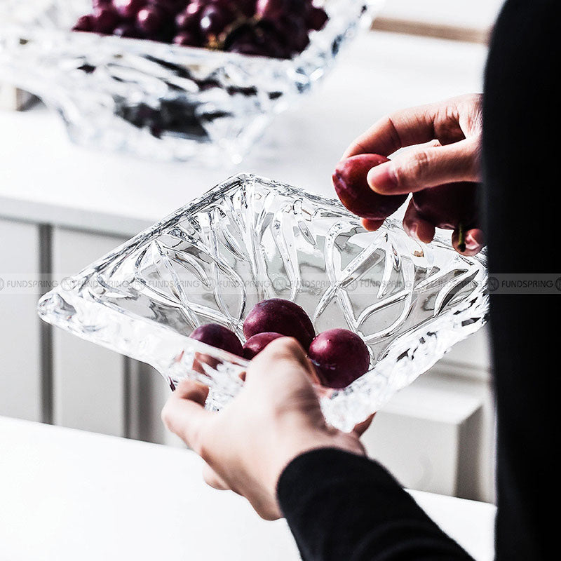 Engraved Crystal Glass Fruit Plate Square Fruit Bowl Fruit Bucket Engraved Crystal Glass Fruit Plate Square Fruit Bowl Fruit Bucket