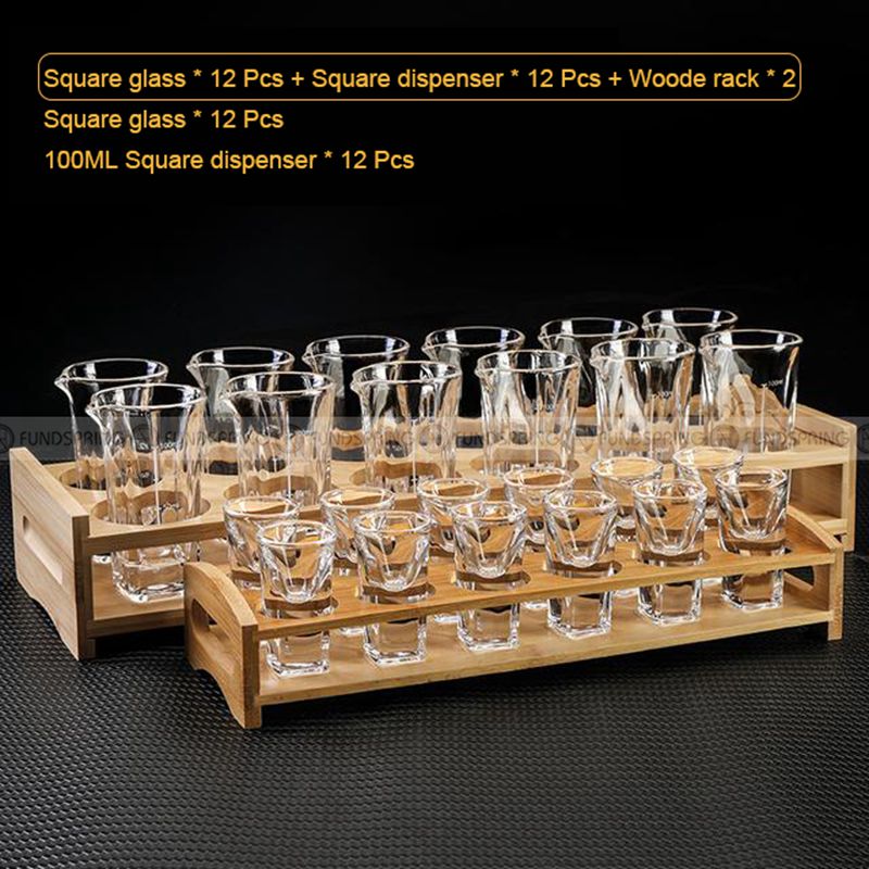Crystal Glass Wine Dispenser Set Chinese Baijiu Cups with Scale and Wooden Rack Crystal Glass Wine Dispenser Set Chinese Baijiu Cups with Scale and Wooden Rack