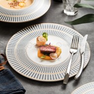 Designer Dinnerware Collection Weiss Series Grey/White with Gold Ring Ceramic Shallow Plate Designer Dinnerware Collection Weiss Series Grey/White with Gold Ring Ceramic Shallow Plate
