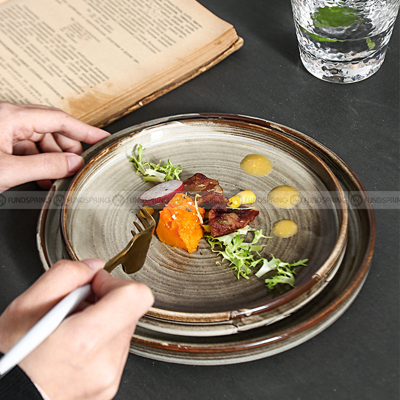 Japanese Vintage Dinnerware Ceramic Kiln Change Flat Dinning Plate Japanese Vintage Dinnerware Ceramic Kiln Change Flat Dinning Plate