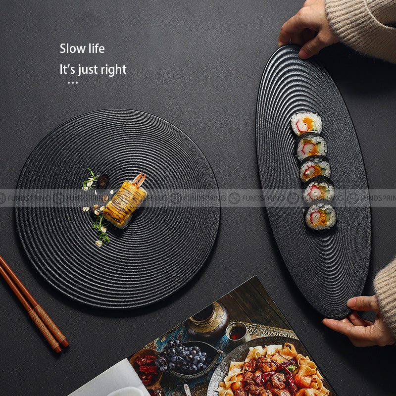 Black Frosted Ceramic Tableware Rectangular Oval/Round Flat Plate Black Frosted Ceramic Tableware Rectangular Oval/Round Flat Plate