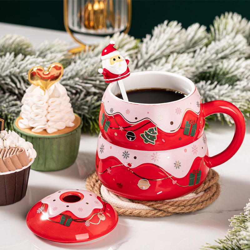 Ceramic Christmas Tree Mug Set with Lid and Spoon - Festive Household Coffee Cup Gift Ceramic Christmas Tree Mug Set with Lid and Spoon - Festive Household Coffee Cup Gift
