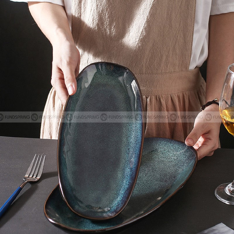 Kiln Glazed Ceramic Dinnerware Fish Plate Dinner Plate Green Oval Plate Kiln Glazed Ceramic Dinnerware Fish Plate Dinner Plate Green Oval Plate