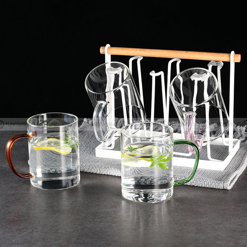 Transparent Glass Ware Set Heat Resistant Mugs With Colorful Handle Transparent Glass Ware Set Heat Resistant Mugs With Colorful Handle