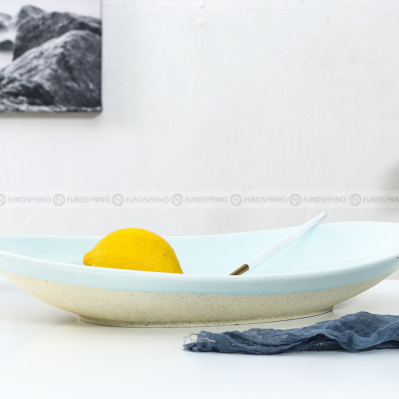 Ceramic Minimalism Dinnerware Blue Fish Plate 14'' Oval Plate Dinner Plate Ceramic Minimalism Dinnerware Blue Fish Plate 14'' Oval Plate Dinner Plate