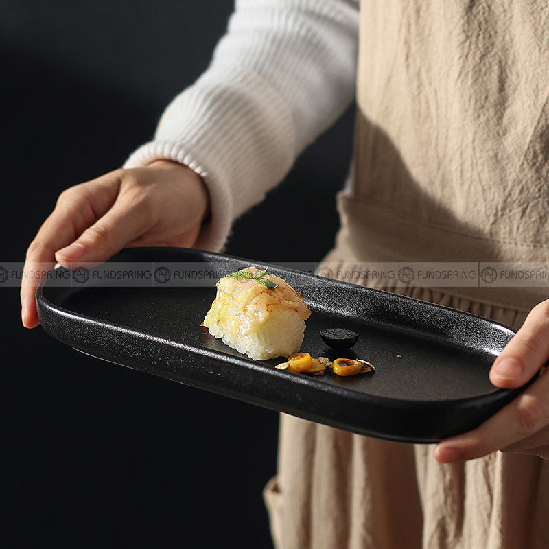 Rectangular Flat Plate Black Ceramic Plate Snack Plate Sushi Platter Rectangular Flat Plate Black Ceramic Plate Snack Plate Sushi Platter