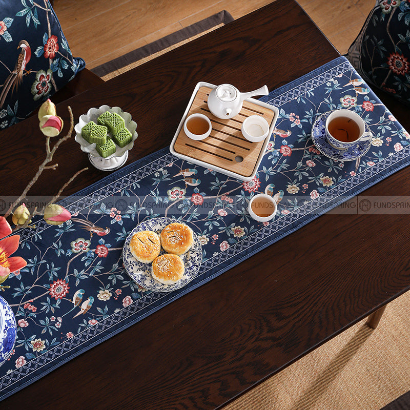Lanruoting Table Runner Chinese Tea Table Runner Blue Long Table Cover Lanruoting Table Runner Chinese Tea Table Runner Blue Long Table Cover