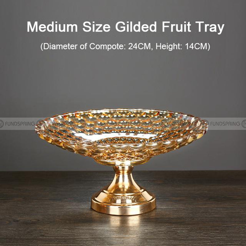 Golden Elegance: Gilded Crystal Glass Fruit Tray High-foot Serving Bowl Golden Elegance: Gilded Crystal Glass Fruit Tray High-foot Serving Bowl
