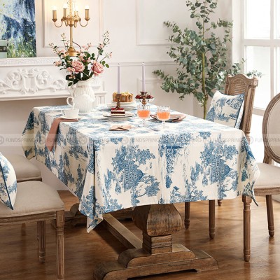 Lucerne Tablecloth Blue and Off-white Light Luxury Dining Table Mat Spun Line Table Cover Lucerne Tablecloth Blue and Off-white Light Luxury Dining Table Mat Spun Line Table Cover