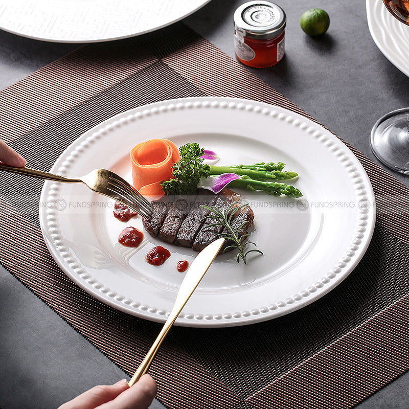 Simple White Dinnerware Ceramic Dinner Plates Round Flat Steak Plates 10.5" Simple White Dinnerware Ceramic Dinner Plates Round Flat Steak Plates 10.5"
