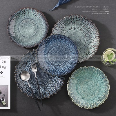 Ceramic Kiln Change Tableware Sunflower Shaped Shallow Flat Plate Ceramic Kiln Change Tableware Sunflower Shaped Shallow Flat Plate