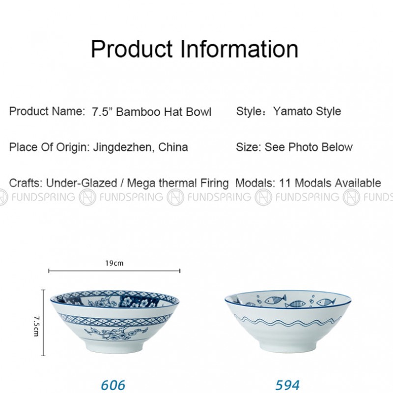Blue and White Under Glazed Ceramic Bowl Japan Style 7.5" Set of 4 Blue and White Under Glazed Ceramic Bowl Japan Style 7.5" Set of 4