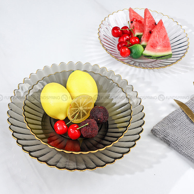 Nordic Elegance Crystal Glass Golden-rim Fruit Bowl and Salad Plate Nordic Elegance Crystal Glass Golden-rim Fruit Bowl and Salad Plate