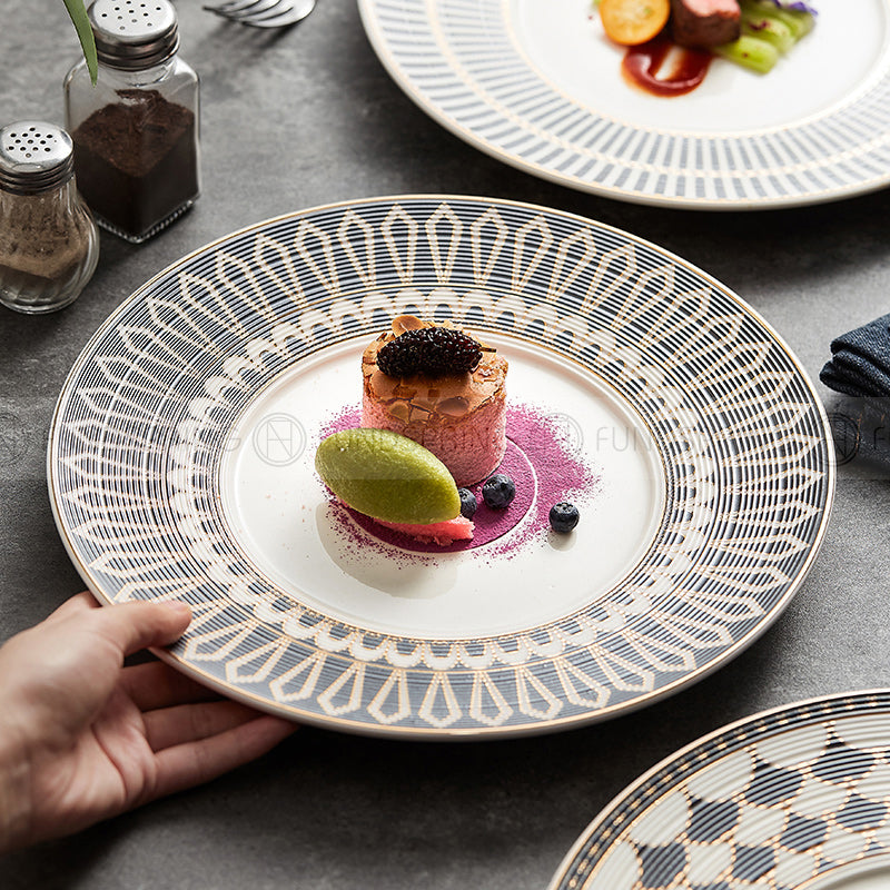 Nordic White-grey-gold Dinner Plate Weiss Series Ceramic Electroplating Shallow Plate Nordic White-grey-gold Dinner Plate Weiss Series Ceramic Electroplating Shallow Plate