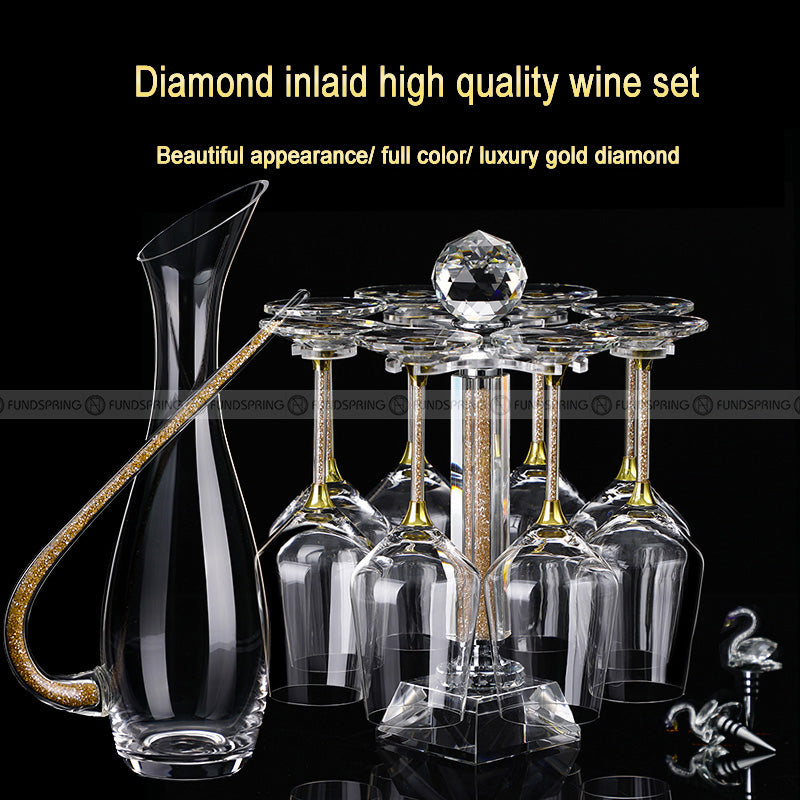 High-end 24K Gold Foil Red Wine Glass Set, Household Crystal Goblet, Large Decanter, Cup Holder, Leather Suitcase Set High-end 24K Gold Foil Red Wine Glass Set, Household Crystal Goblet, Large Decanter, Cup Holder, Leather Suitcase Set