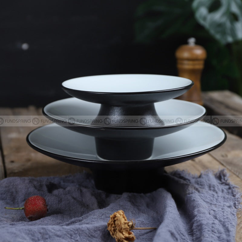 Japanese Ceramic Serving Plate High-foot Plate Matte Black Platter Japanese Ceramic Serving Plate High-foot Plate Matte Black Platter