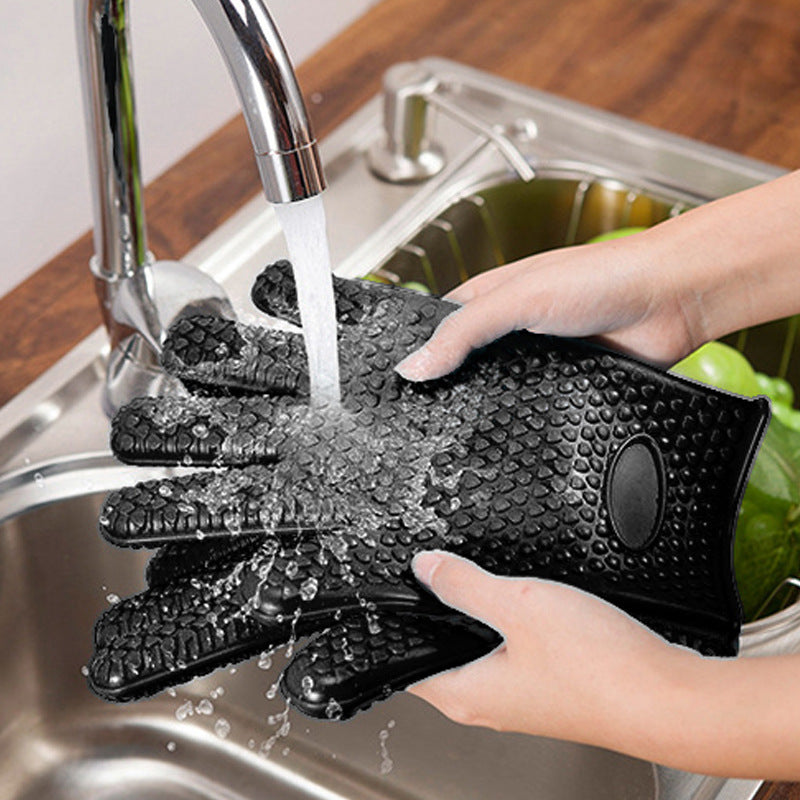 Heat Resistant Five-finger Gloves Thickened Silicone Insulation Black Gloves Heat Resistant Five-finger Gloves Thickened Silicone Insulation Black Gloves