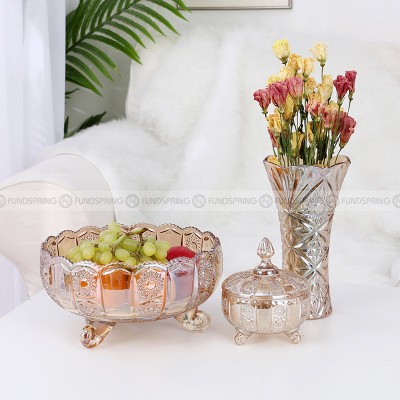 Crystal Elegance: Glass Decor Set for Coffee Tables - Plate, Jar, Vase, Fruit Bowl Crystal Elegance: Glass Decor Set for Coffee Tables - Plate, Jar, Vase, Fruit Bowl