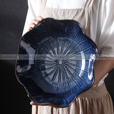 Blue/Green Glaze Dinnerware Lotus Leaf Large Bowl Soup Bowl 12" Blue/Green Glaze Dinnerware Lotus Leaf Large Bowl Soup Bowl 12"