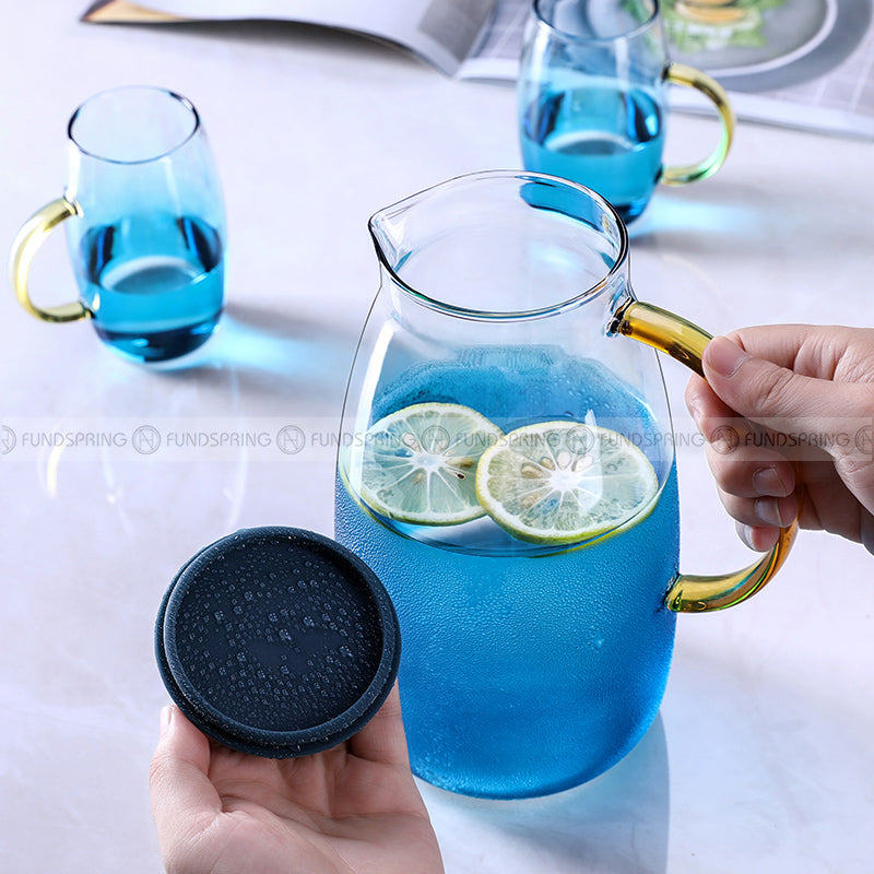 Blue Haze Elegance: Glass Pitcher & Tumbler Set with Stylish Tray Blue Haze Elegance: Glass Pitcher & Tumbler Set with Stylish Tray