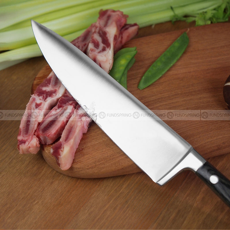 Stainless Steel 8'' Chef's Knife with Japanese-Inspired Design and Ergonomic Wooden Handle Stainless Steel 8'' Chef's Knife with Japanese-Inspired Design and Ergonomic Wooden Handle