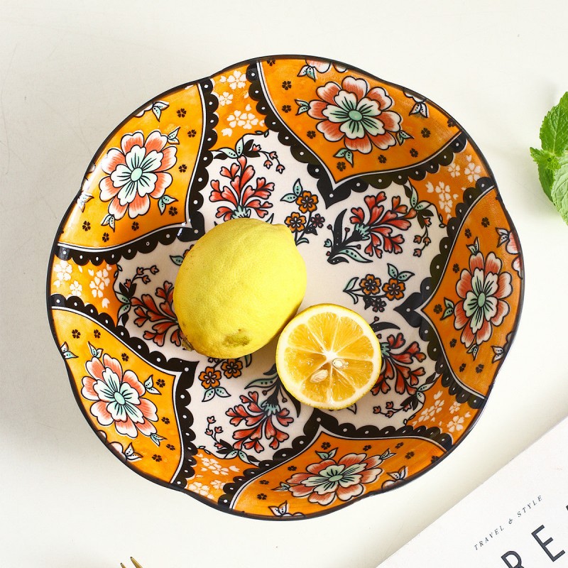 Nordic Underglaze Dinnerware: Lotus Relief Ceramic Bowl 9'' Nordic Underglaze Dinnerware: Lotus Relief Ceramic Bowl 9''