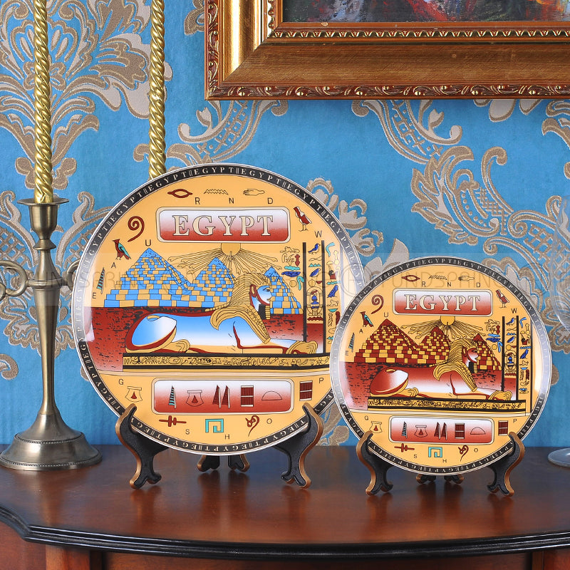 Egyptian Elegance: Set of 2 Bone China Dinner Plates for Home Decor and Display Egyptian Elegance: Set of 2 Bone China Dinner Plates for Home Decor and Display