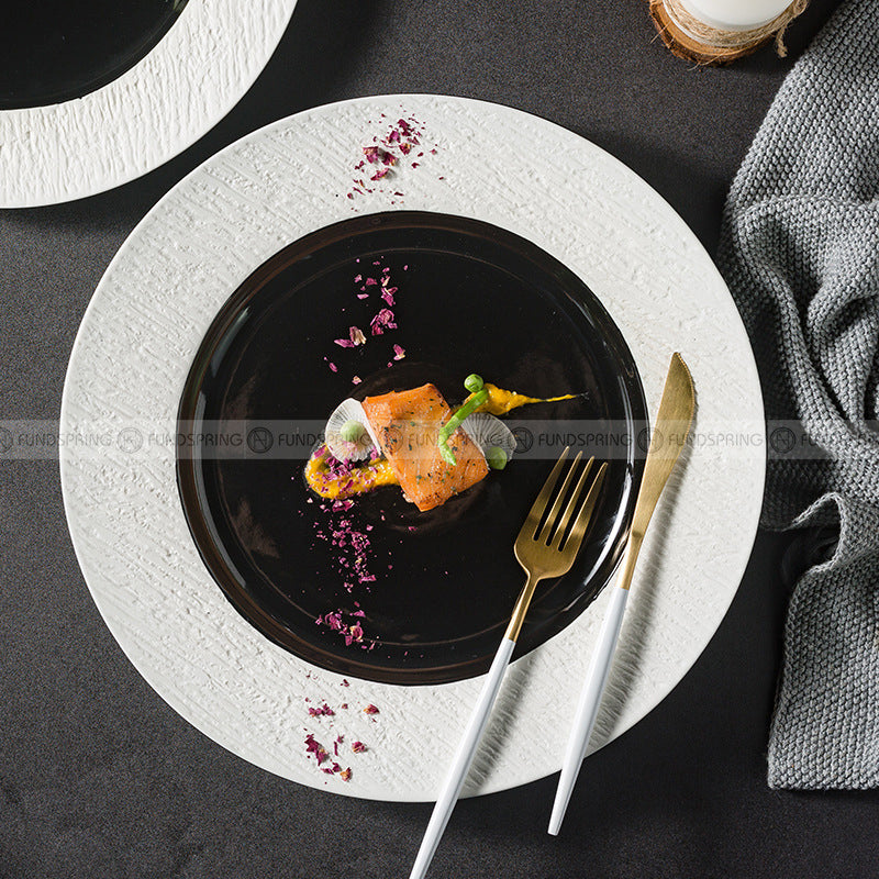 Mocaa Stone Series Black-white Dinnerware Ceramic Plate Shallow Plate Mocaa Stone Series Black-white Dinnerware Ceramic Plate Shallow Plate