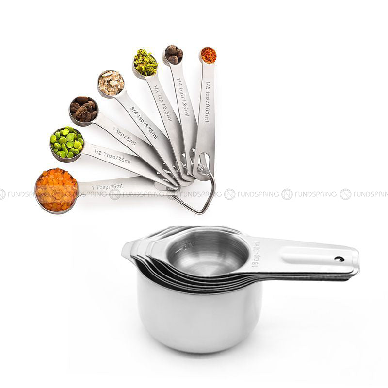 Precision Measuring Set: 14-Piece Stainless Steel Spoons and Cups Ensemble Precision Measuring Set: 14-Piece Stainless Steel Spoons and Cups Ensemble