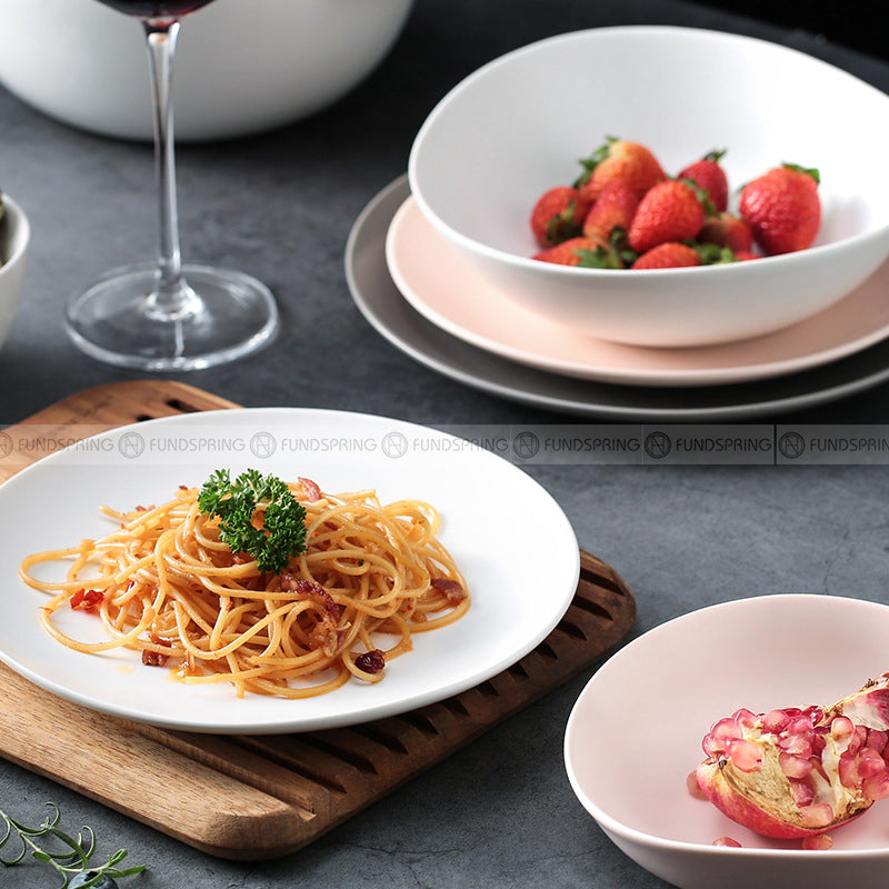 Nordic Morandi Matte Dinnerware Pink/White/Grey Ceramic Tableware Set Nordic Morandi Matte Dinnerware Pink/White/Grey Ceramic Tableware Set