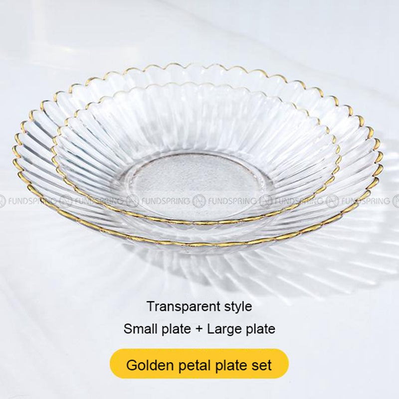 Nordic Elegance Crystal Glass Golden-rim Fruit Bowl and Salad Plate Nordic Elegance Crystal Glass Golden-rim Fruit Bowl and Salad Plate