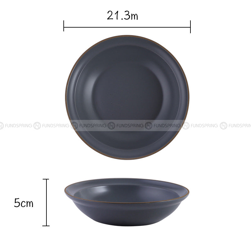 Nordic Matte Deep Dish Disc Korean Creative Brown Line Shallow Bowl 8.5" Nordic Matte Deep Dish Disc Korean Creative Brown Line Shallow Bowl 8.5"