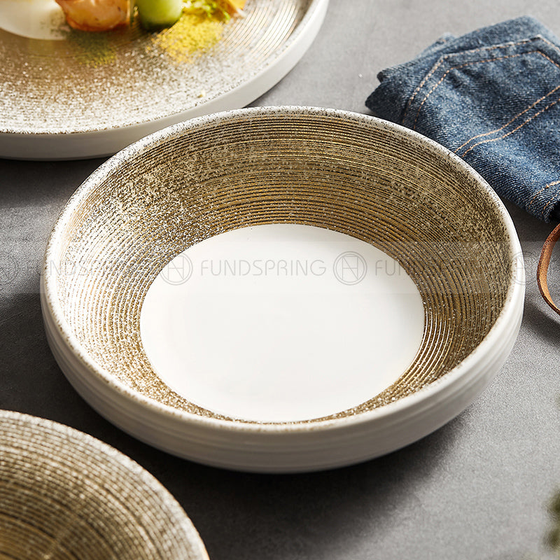 Designer Dinnerware Weiss Series Ceramic White/Golden Bowls Plates Designer Dinnerware Weiss Series Ceramic White/Golden Bowls Plates