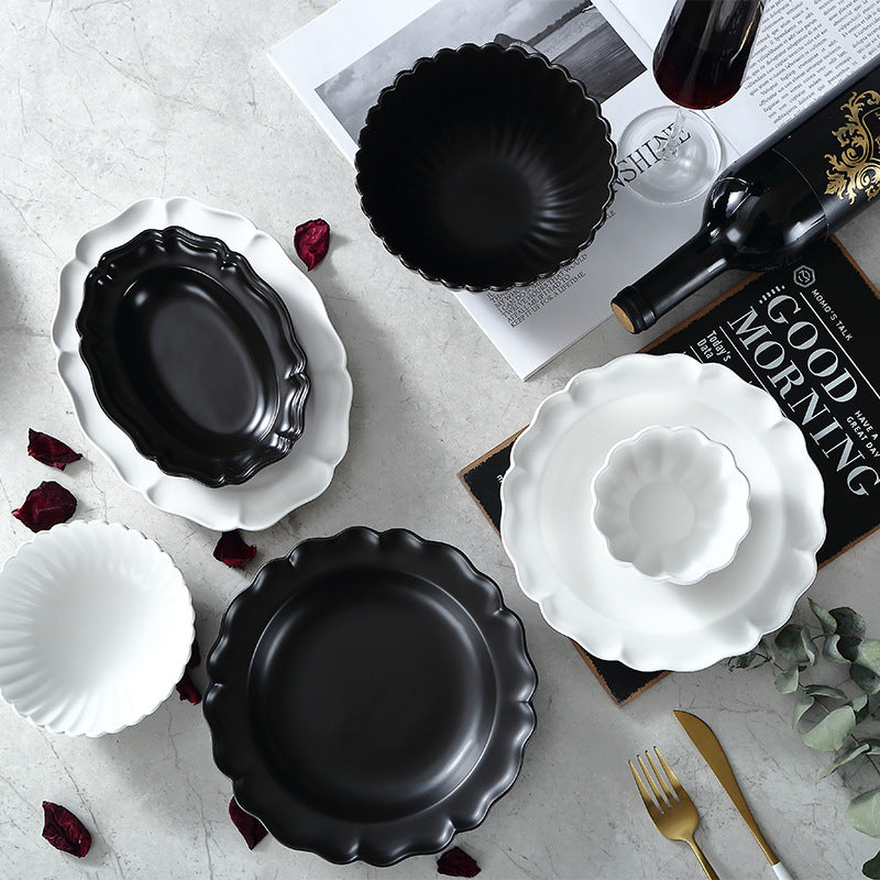 Pure White Flower Edge Ceramic Lace Dinnerware Set - Bowl and Soup Plate Pure White Flower Edge Ceramic Lace Dinnerware Set - Bowl and Soup Plate
