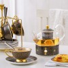 Bone China Tea Set with Infuser and Warmer Black Gold Infinite Grid Flower Coffee Set - 14 Pcs Bone China Tea Set with Infuser and Warmer Black Gold Infinite Grid Flower Coffee Set - 14 Pcs