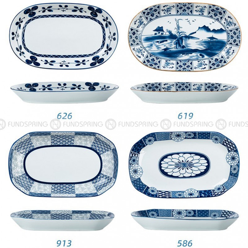 Japanese Blue and White Under-glazed Ceramic Oval Platter 12" Set of 2 Japanese Blue and White Under-glazed Ceramic Oval Platter 12" Set of 2
