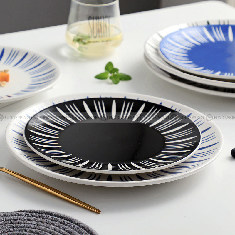 Nordic Ceramic Tableware Simple Line Pattern Disc Snack Dinner Plate Nordic Ceramic Tableware Simple Line Pattern Disc Snack Dinner Plate