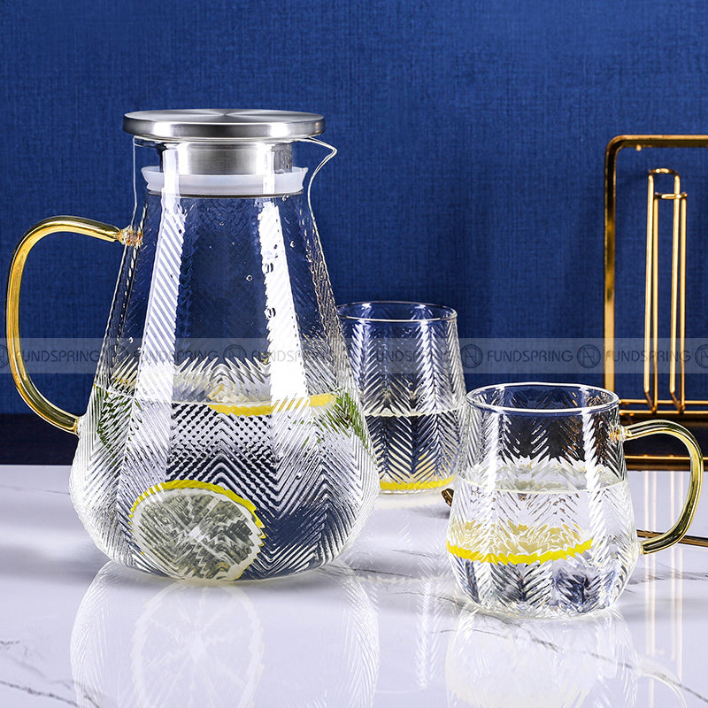Twill Kettle Set Heat Resistant Glass Mugs Set Glass Pitcher Cups Twill Kettle Set Heat Resistant Glass Mugs Set Glass Pitcher Cups