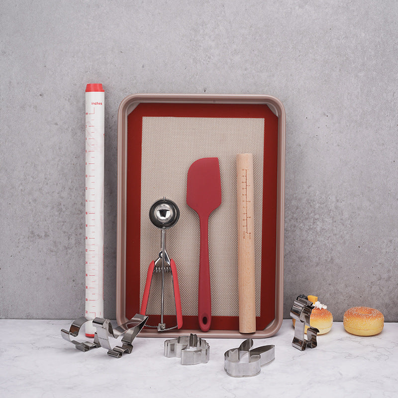 Baking Tool Set DIY Cookie Mould Bakeware Mat Pad Rolling Pin Scraper Baking Tool Set DIY Cookie Mould Bakeware Mat Pad Rolling Pin Scraper