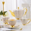 Bone China Coffee and Tea Set Gold Gilded Elegant Grey and Gold Infinite Grid - 15 Pieces Bone China Coffee and Tea Set Gold Gilded Elegant Grey and Gold Infinite Grid - 15 Pieces