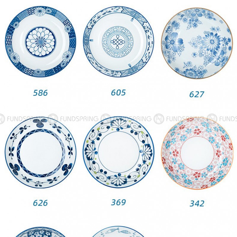 Japanese Blue and White Ceramic Deep Plates Pasta Bowl 7" Set of 4 Japanese Blue and White Ceramic Deep Plates Pasta Bowl 7" Set of 4