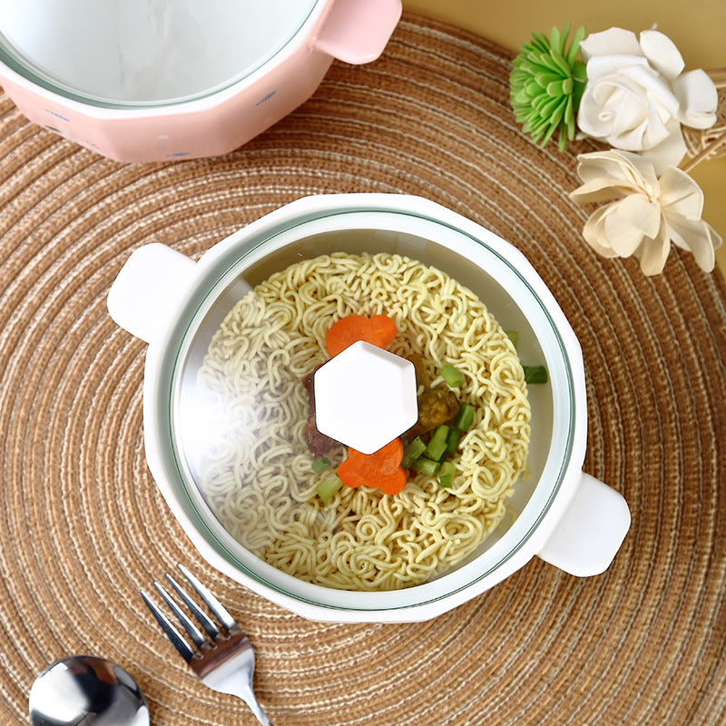Double-eared Soup Bowl With Lid - Household Ceramic Bowl, Ideal for One-person Tableware Double-eared Soup Bowl With Lid - Household Ceramic Bowl, Ideal for One-person Tableware
