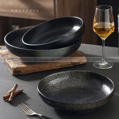 Ceramic Round Serving Bowl Wide Shallow Bowl Black Matte Bowl Ceramic Round Serving Bowl Wide Shallow Bowl Black Matte Bowl