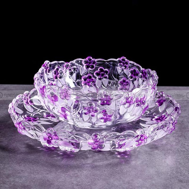 European Glass Plum Fruit Bowl and Candy Pot Set of 2 - Delightful Duo European Glass Plum Fruit Bowl and Candy Pot Set of 2 - Delightful Duo