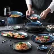 Kiln Change Ceramic Tableware Blue/Green Glaze Bowl Plate Kiln Change Ceramic Tableware Blue/Green Glaze Bowl Plate