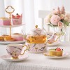 Elegant Bone China Tea Set with Glass Teapot and Ceramic Infuser, Candle Holder, Cups, and Saucers - 15 Pieces