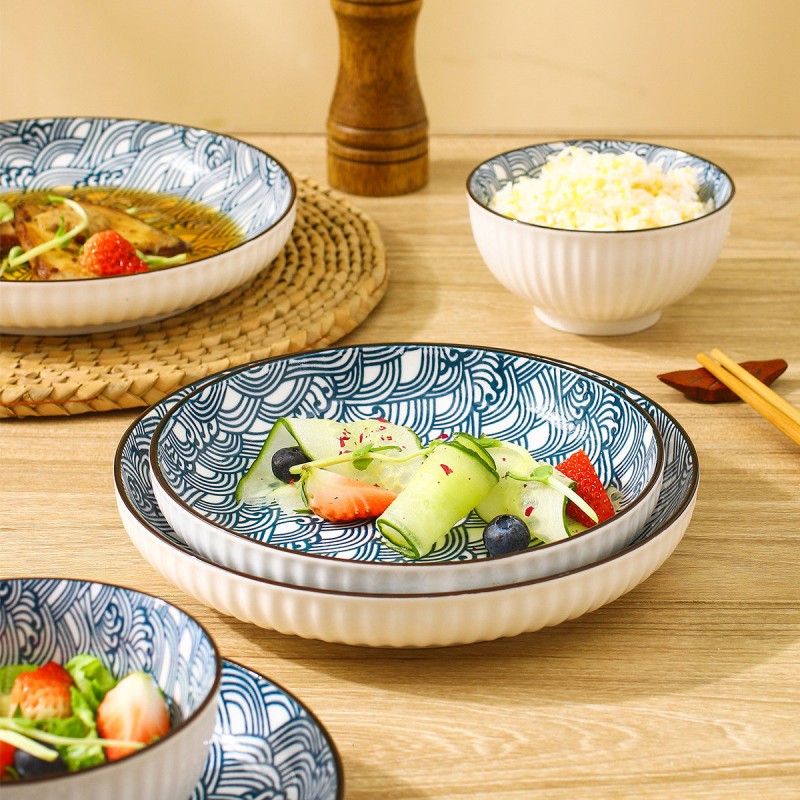 Artisanal Elegance: Vertical Pattern Underglaze Ceramic Dinnerware Set - 20 Pieces Artisanal Elegance: Vertical Pattern Underglaze Ceramic Dinnerware Set - 20 Pieces