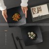 Ceramic Black Matte Disc Square Shallow Platter High Feet Plate 7.5" Ceramic Black Matte Disc Square Shallow Platter High Feet Plate 7.5"