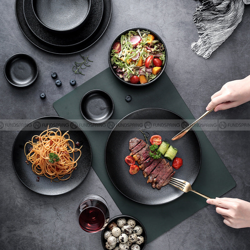 Frosted Tableware Set Black Ceramic Dinnerware Combination Frosted Tableware Set Black Ceramic Dinnerware Combination
