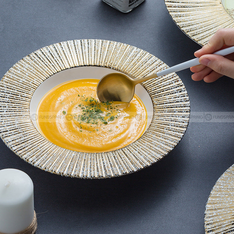 Carll Solar Series Dinnerware Collection Hotel Dishes Golden/White Dinner Plate Carll Solar Series Dinnerware Collection Hotel Dishes Golden/White Dinner Plate